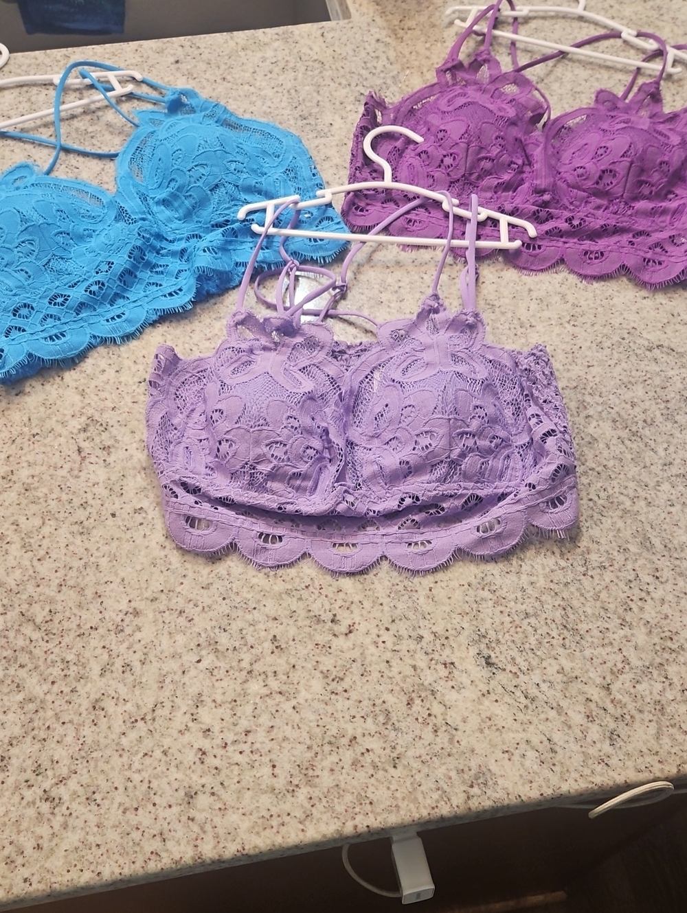 Zenana Outfitters Lace Bralette Trio in Lavender, Teal, and Magenta